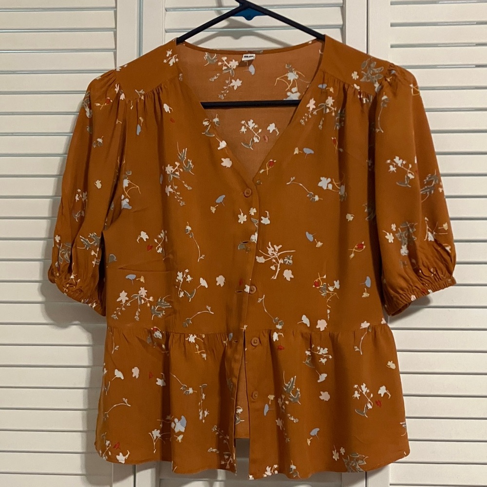 Uniqlo Floral Button-Up Blouse - Brown size S